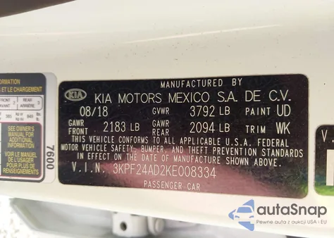 2019 Kia Forte Fe from USA, damaged, VIN 3KPF24AD2KE008334